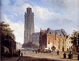 A Cathedral On A Townsquare In Summer by Cornelis Springer